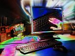 Ein PC-Bildschirm mit einer Tastatur